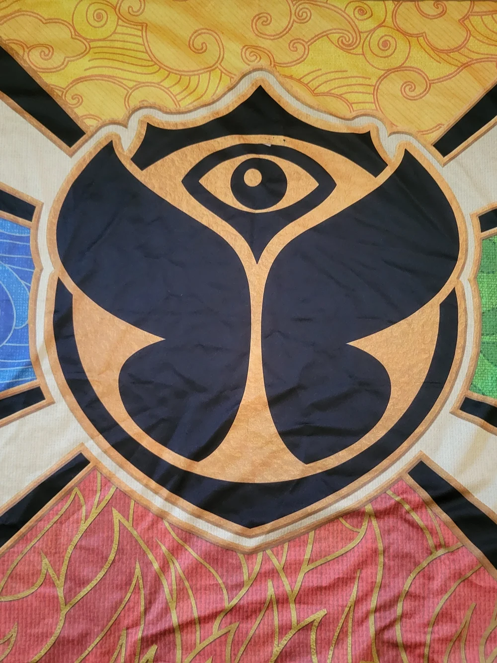 Official Tomorrowland Flag, a souvenir from the electronic dance music festival.